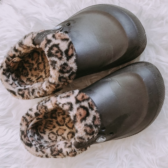 leopard crocs with fur